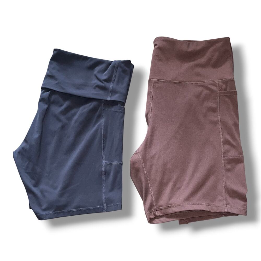 Lot of 2 High Waisted Biker Shorts with Pockets • Navy & Mauve • Sz L/XL